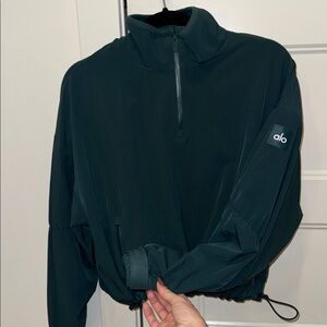 alo fleece interior cropped midnight green jacket sweatshirt size xs